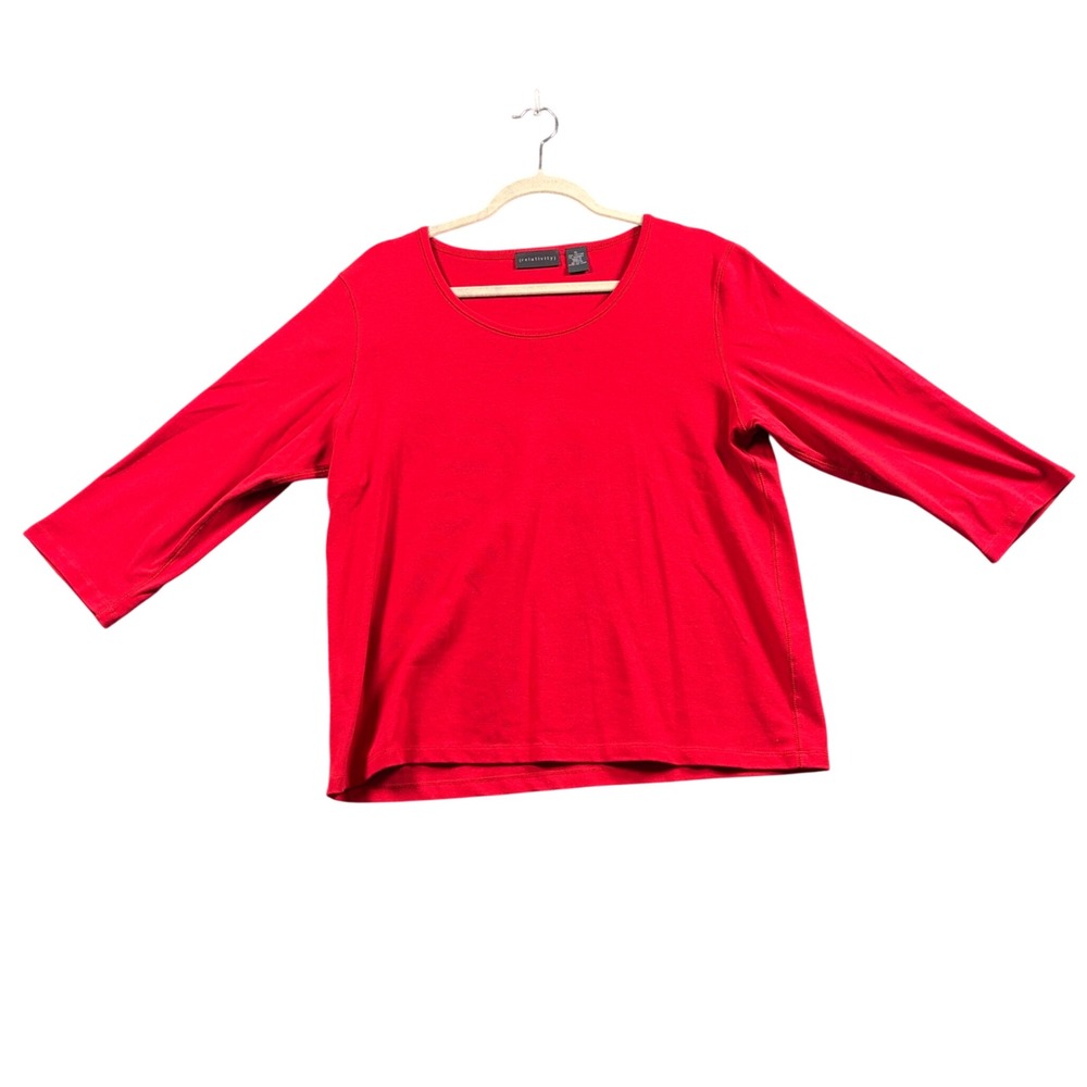 Relativity Red Minimalist Balletcore Top XL Scoop Neck 3/4 Sleeve Stretch
